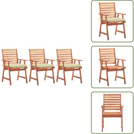 Sedie con cuscino - vidaXL Sedie da Pranzo da Esterni con Cuscini 3 pz Massello di Acacia -