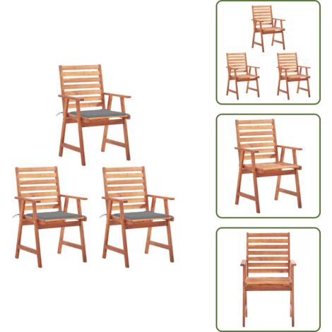 Sedie con cuscino - vidaXL Sedie da Pranzo da Esterni con Cuscini 3 pz Massello di Acacia -