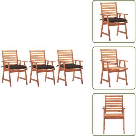 Sedie con cuscino - vidaXL Sedie da Pranzo da Esterni con Cuscini 3 pz Massello di Acacia - Sedie da terrazza