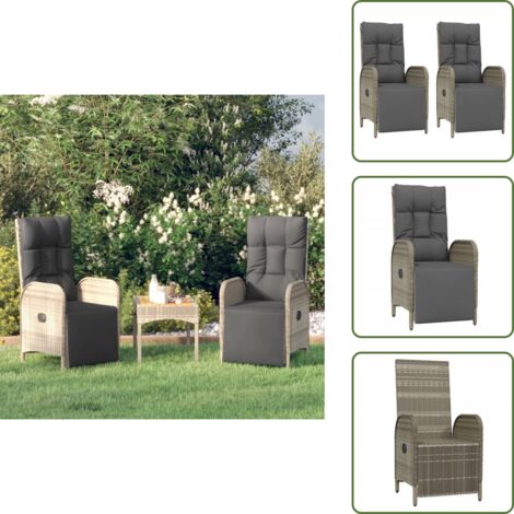 Sedie con cuscino - vidaXL Sedie Reclinabili da Esterno con Cuscini 2 pz Polyrattan Grigie - Sedie con schienale regolabile