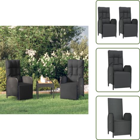 Sedie con cuscino - vidaXL Sedie Reclinabili da Esterno con Cuscini 2 pz Polyrattan Nere - Sedie in rattan