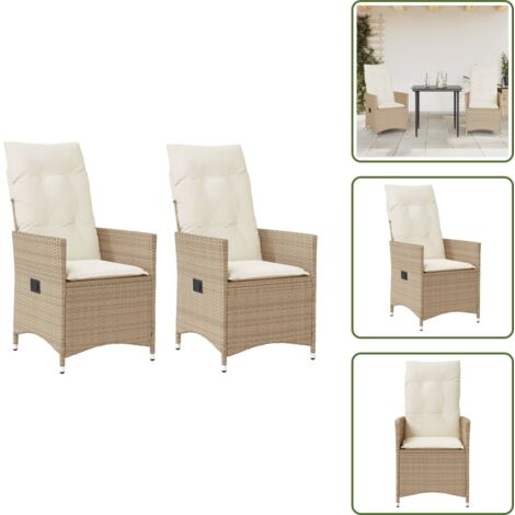 Sedie con cuscino - vidaXL Sedie Reclinabili da Giardino 2pz con Cuscini Beige Polyrattan - Sedie in rattan