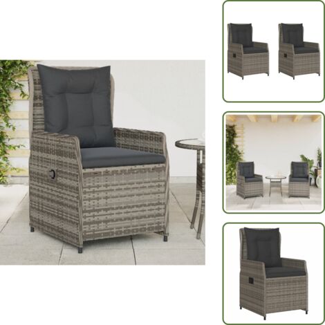 Sedie con schienale regolabile - vidaXL Sedie da Giardino Reclinabili 2 pz Grigio Polyrattan - Sedie con cuscino