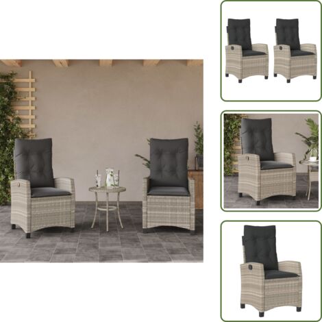 Sedie con schienale regolabile - vidaXL Sedie Reclinabili Giardino 2pz Cuscini Grigio Chiaro Polyrattan - Sedie in rattan