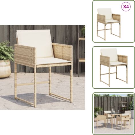 Sedie con schienale - vidaXL Sedie da Giardino con Cuscini 4 pz Beige in Polyrattan - Cuscini sfoderabili