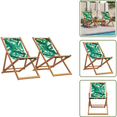 Sedie da balcone - vidaXL Sedie da Spiaggia Pieghevoli 2 pz Motivo Foglie Tessuto e Legno - Sedie da patio
