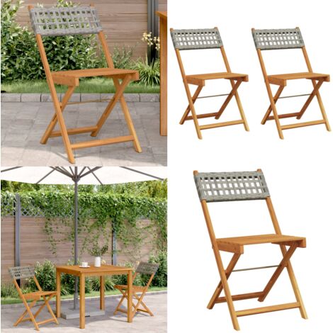 Sedie da Bistrò 2 pz Grigie Legno Massello Acacia e Polyrattan - Legno massello - Acacia
