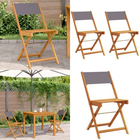 Sedie da Bistrò 2pz Antracite Legno Massello Acacia e Tessuto - Sedie da giardino - Sedie da esterno