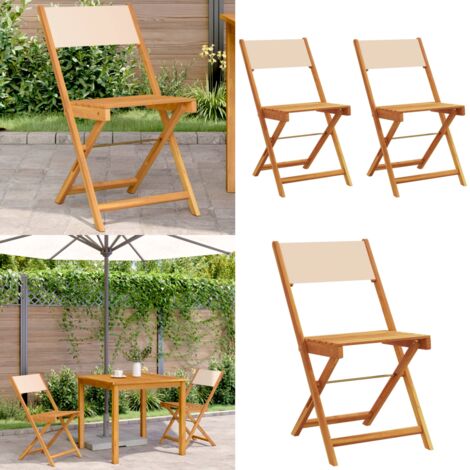 Sedie da Bistrò 2pz Beige in Legno Massello di Acacia e Tessuto - Sedie da giardino - Sedie da esterno