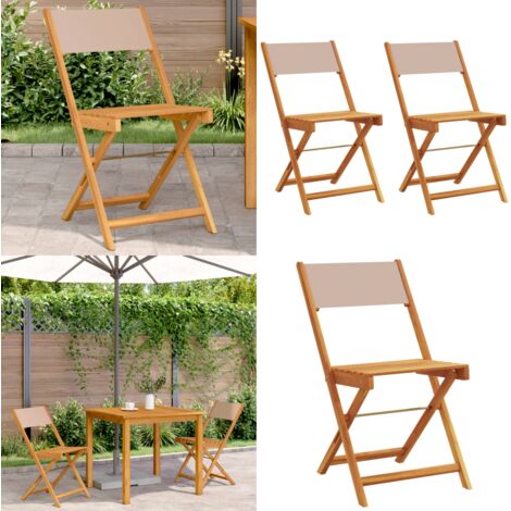 Sedie da Bistrò 2pz Tortora Legno Massello di Acacia e Tessuto - Sedie da giardino - Sedie da esterno