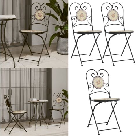 Sedie da Bistrò Pieghevoli 2 pz Terracotta e Bianco in Ceramica - Sedie da giardino - Sedie pieghevoli