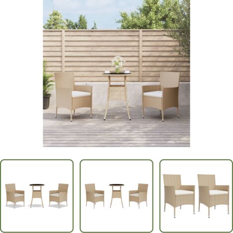 Sedie da bistrò -  Set da Bistrò da Giardino 3 pz con Cuscini Beige in Polyrattan