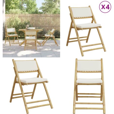 Sedie da Bistrot Pieghevoli 4 pz Cuscini Bianco Crema in Bambù - Sedie in bambù - Sedie pieghevoli