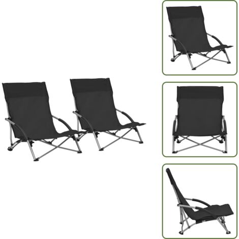 Sedie da campeggio - vidaXL Sedie da Spiaggia Pieghevoli 2 pz in Tessuto Nero - Sedie in tessuto