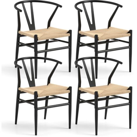 Sedie da cucina schienale Y cuscino rattan intrecciato impilabili Beige