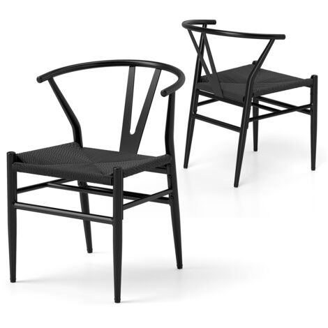 Sedie da cucina schienale Y cuscino rattan intrecciato impilabili Nero