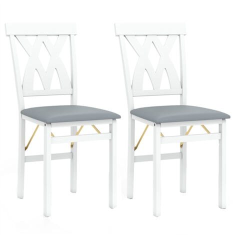 Sedie da cucina senza braccioli ecopelle legno gomma set 2 pieghevoli Bianco