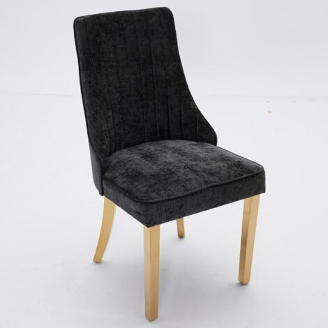 Sedie da Cucina, Set da 2 Imbottiture Comode, Gambe in Acciaio Inossidabile Dorato, in Tessuto Ciniglia Nero,per Sala da Pranzo