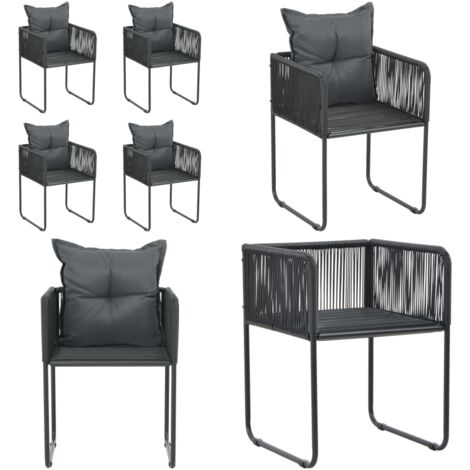Sedie da Esterni 4 pz con Cuscini in Polyrattan Nere - Sedie da pranzo - Sedie all'aperto
