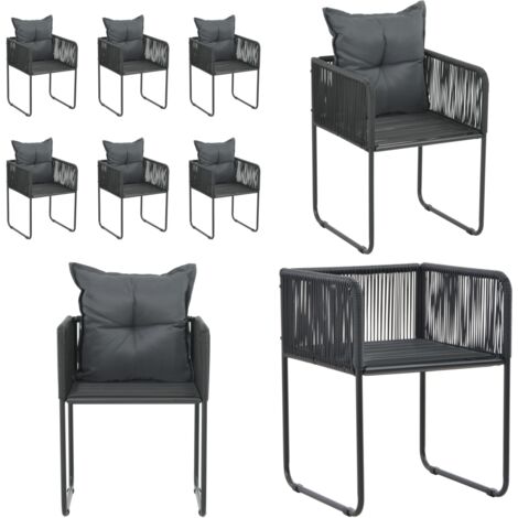 Sedie da Esterni 6 pz con Cuscini in Polyrattan Nere - Sedie da pranzo - Sedie all'aperto