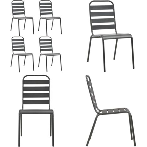 Sedie da Esterno 4 pz Design a Doghe in Acciaio Grigio Scuro - Sedie da esterno - Sedie a doghe