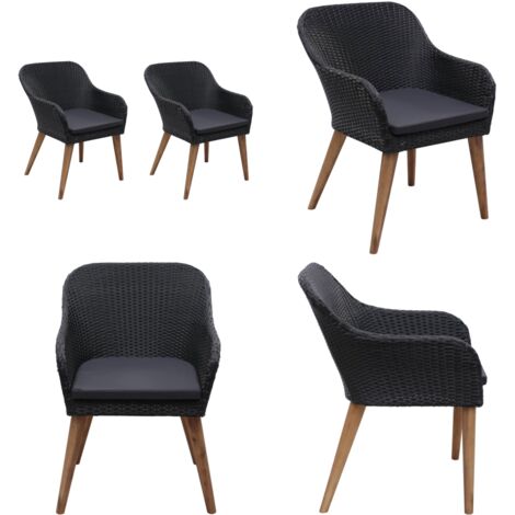 Sedie da Esterno con Cuscini 2 pz in Polyrattan Nero - Sedie da patio - Sedie in rattan