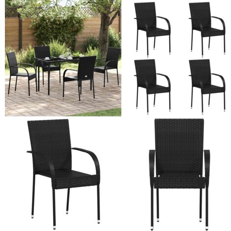 Sedie da Esterno Impilabili 4 pz in Polyrattan Nere - Sedie da esterno - Sedie impilabili