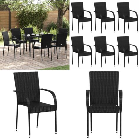 Sedie da Esterno Impilabili 6 pz in Polyrattan Nere - Sedie da esterno - Sedie impilabili