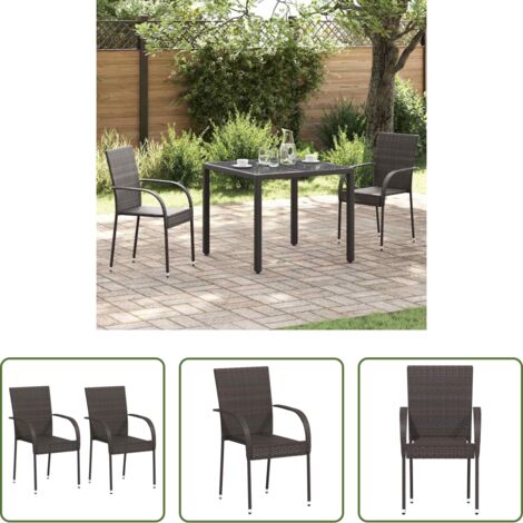 Sedie da esterno -  Sedie da Esterno Impilabili 2 pz in Polyrattan Marrone