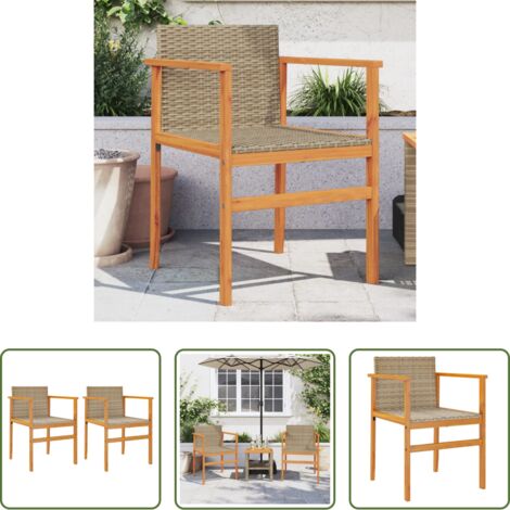 Sedie da esterno -  Sedie da Giardino 2 pz Beige in Polyrattan e Legno Massello