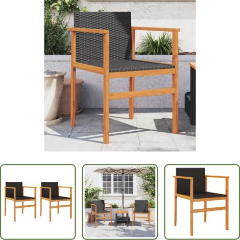 Sedie da esterno -  Sedie da Giardino 2 pz Nere in Polyrattan e Legno Massello