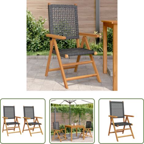 Sedie da esterno -  Sedie da Giardino 2 pz Nere Legno Massello Acacia e Polyrattan