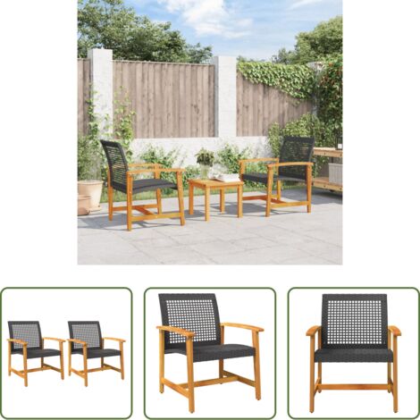 Sedie da esterno -  Sedie da Giardino 2pz Nere in Polyrattan e Legno di Acacia