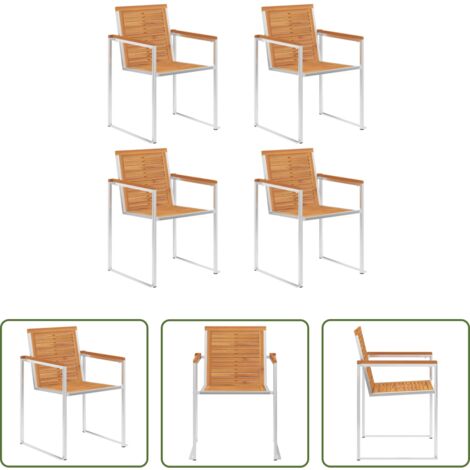 Sedie da esterno -  Sedie da Giardino 4 pz Legno Massello di Acacia e Acciaio Inox