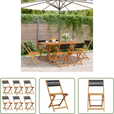 Sedie da esterno -  Sedie da Giardino Pieghevoli 6pz Nere Legno Massello di Acacia