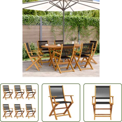 Sedie da esterno -  Sedie da Giardino Pieghevoli 6pz Nere Legno Massello di Acacia
