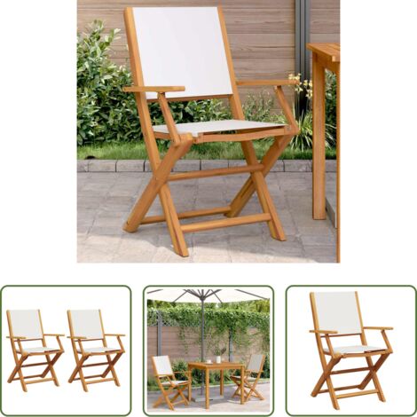 Sedie da esterno - Sedie Giardino 2pz Bianco Crema Legno Massello Acacia e Tessuto