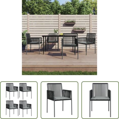 Sedie da esterno -  Sedie Giardino con Cuscini 4 pz Nere 54x60,5x83,5 cm Polyrattan