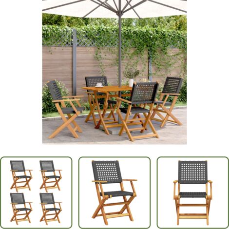 Sedie da esterno -  Sedie Giardino Pieghevoli 4 pz Nere Polyrattan e Legno Massello