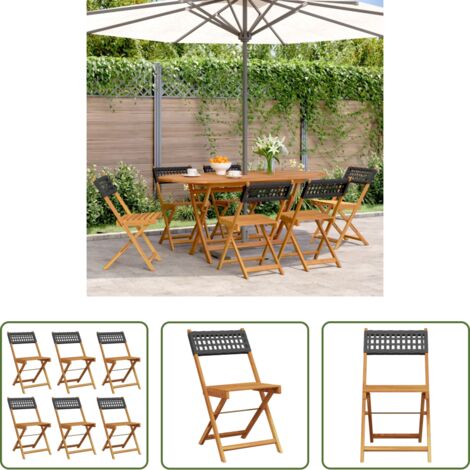 Sedie da esterno -  Sedie Giardino Pieghevoli 6pz Nere Polyrattan e Legno Massello