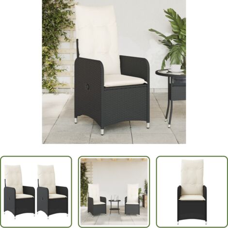 Sedie da esterno -  Sedie Reclinabili da Giardino 2 pz con Cuscini Nero Polyrattan