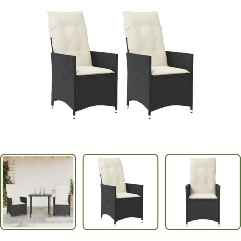 Sedie da esterno -  Sedie Reclinabili da Giardino 2 pz con Cuscini Nero Polyrattan