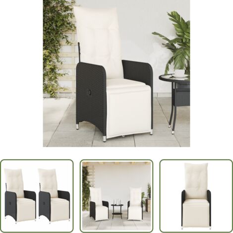 Sedie da esterno -  Sedie Reclinabili da Giardino 2 pz con Cuscini Nero Polyrattan