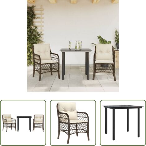 Sedie da esterno -  Set Bistrò 3 pz con Cuscini Marrone in Polyrattan