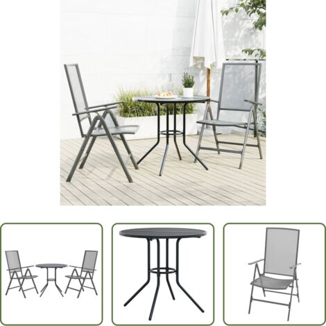 Sedie da esterno -  Set Sedie Giardino Reclinabili 3pz Antracite Acciaio Verniciato