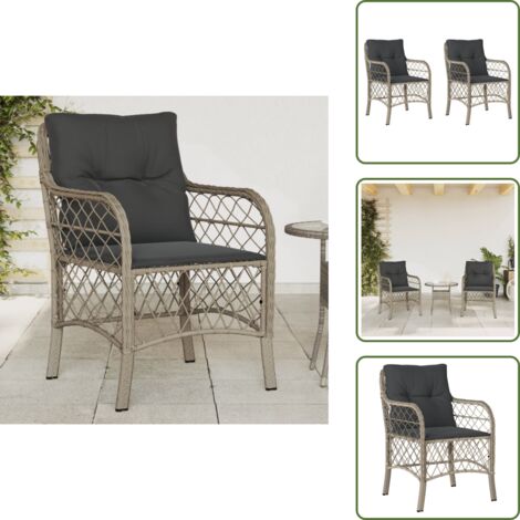 Sedie da esterno - vidaXL Sedie da Giardino con Cuscini 2 pz Grigio Chiaro in Polyrattan - Cuscini sfoderabili
