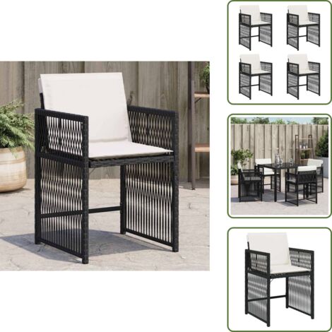 Sedie da esterno - vidaXL Sedie da Giardino con Cuscini 4 pz Nere in Polyrattan - Cuscini sfoderabili