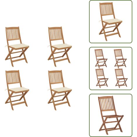 Sedie da esterno - vidaXL Sedie da Giardino Pieghevoli 4 pz con Cuscini Massello Acacia - Cuscini per seduta
