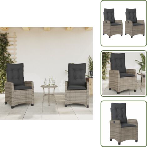 Sedie da esterno - vidaXL Sedie da Giardino Reclinabili 2 pz e Cuscini Grigio Polyrattan - Sedie in rattan PE