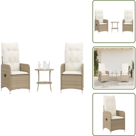 Sedie da esterno - vidaXL Sedie da Giardino Reclinabili 2pz con Tavolino Polyrattan Beige - Tavolino da giardino
